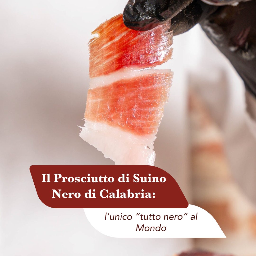 Fetta di prosciutto di Suino Nero di Calabria tagliata a coltello, con la cotenna nera caratteristica