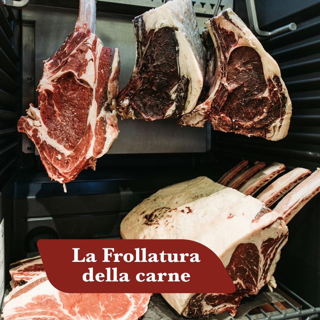 Frollatura della carne: tagli appesi in cella di maturazione