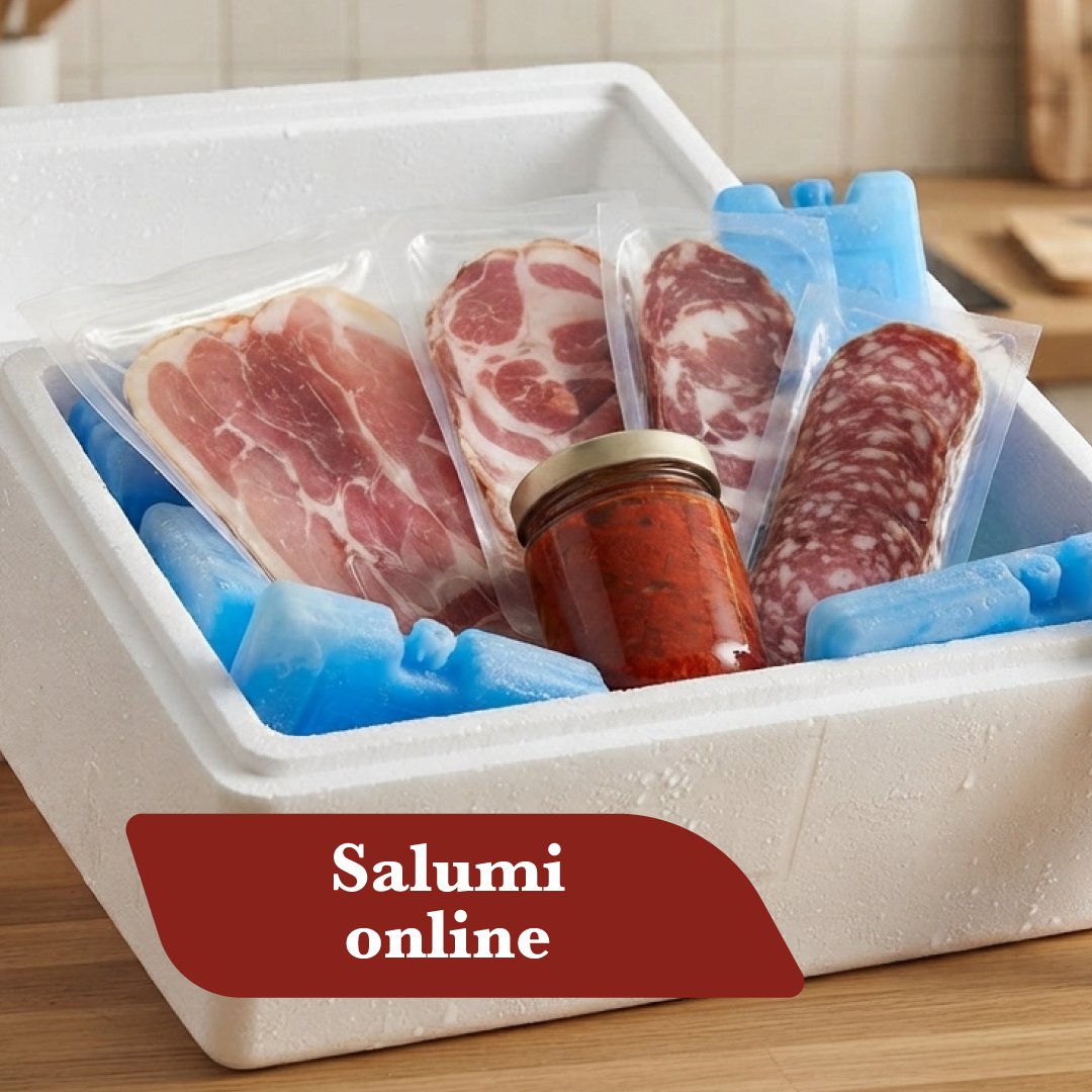 Salumi online: scatola isotermica con salumi sottovuoto e ’nduja spediti refrigerati