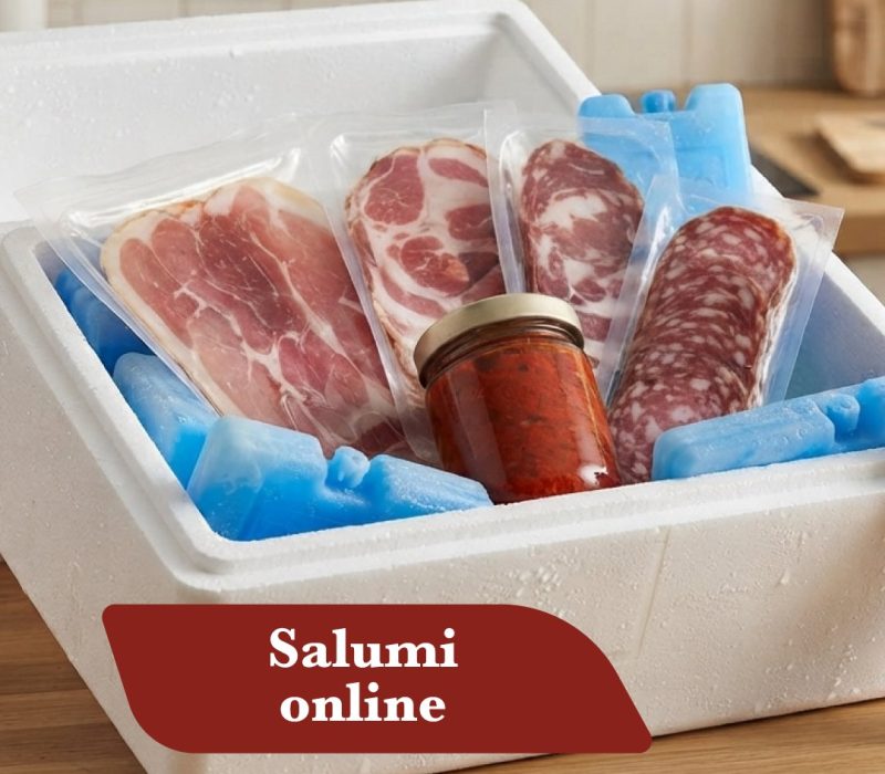 Salumi online: scatola isotermica con salumi sottovuoto e ’nduja spediti refrigerati